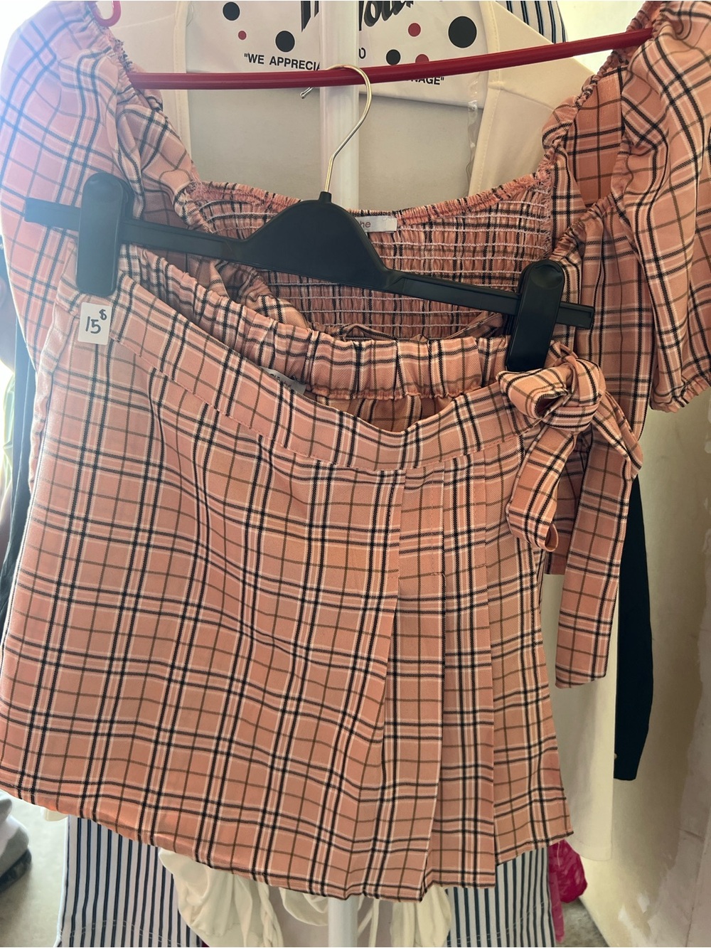 Plaid Tie-Waist Skort in Pink